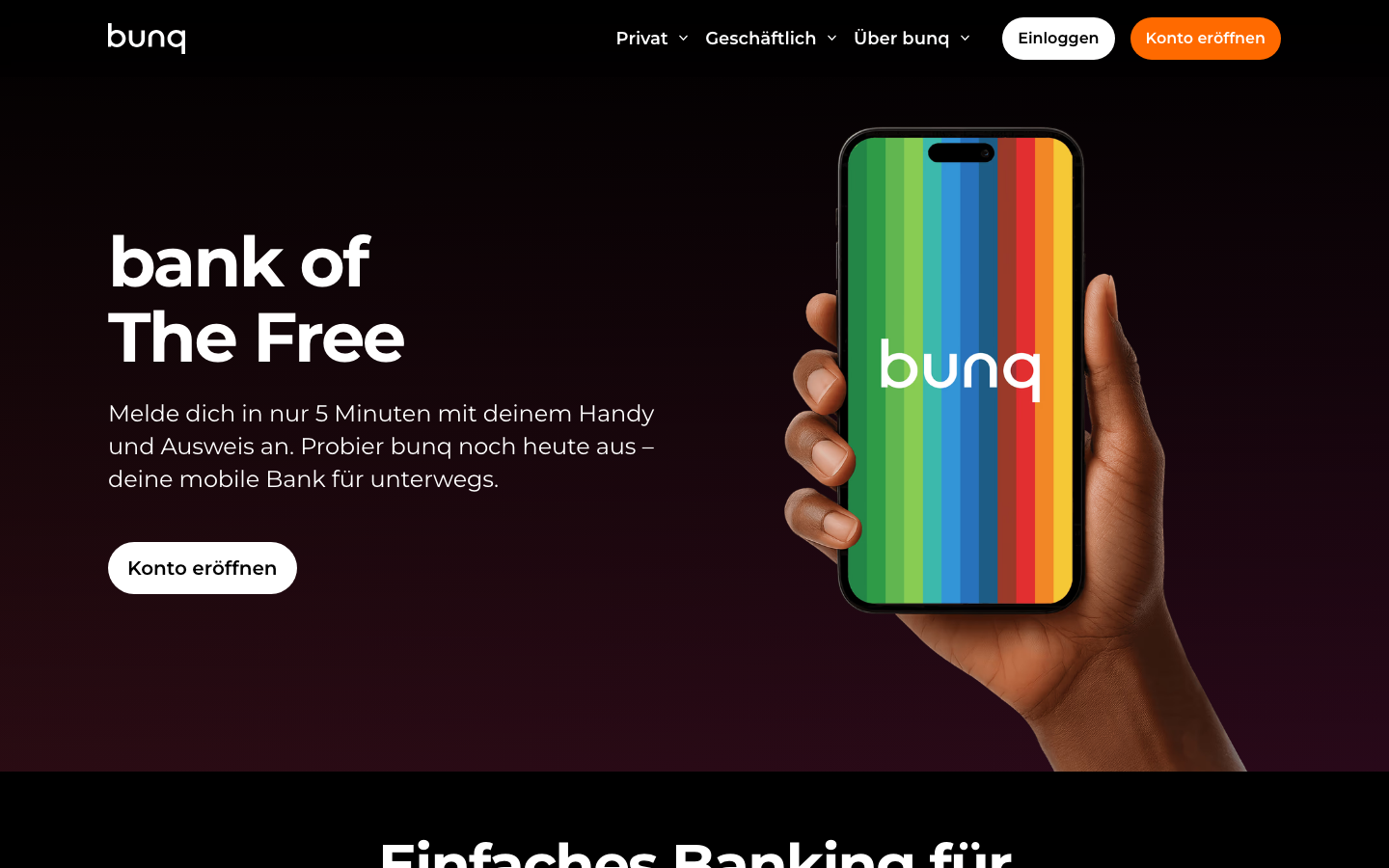 bunq Geschäftskonto Startseite Screenshot