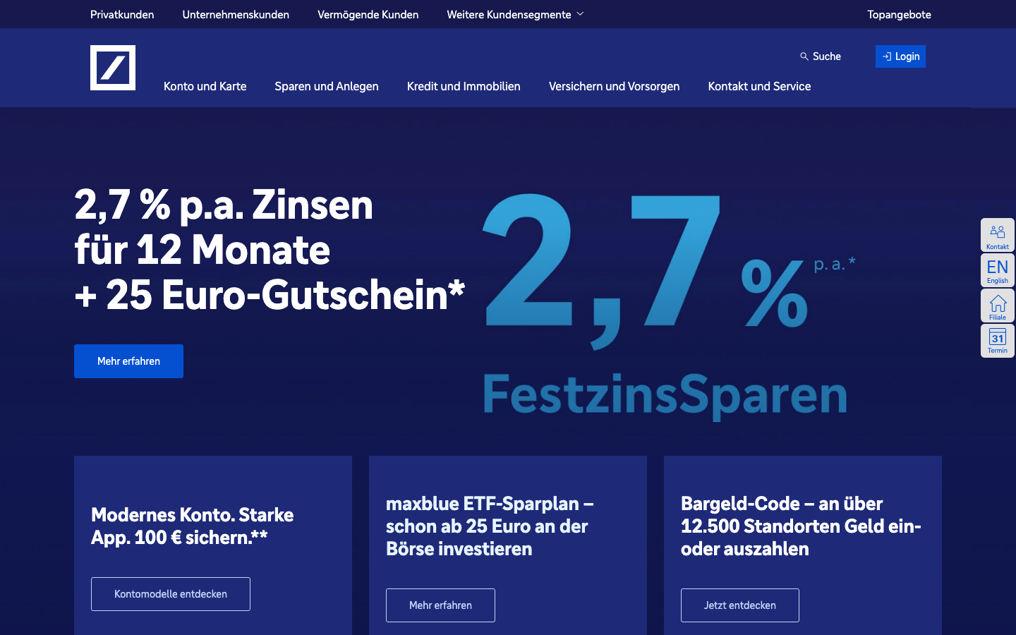 Deutsche Bank Geschäftskonto Startseite Screenshot