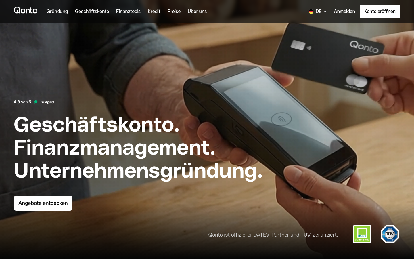 Qonto Geschäftskonto Startseite Screenshot