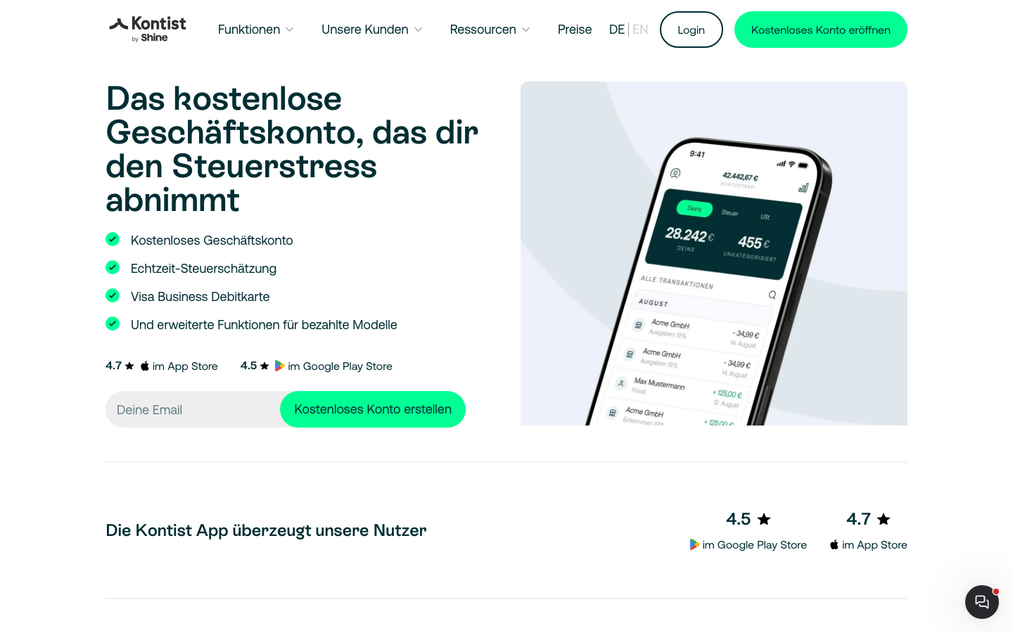 Kontist Homepage Screenshot