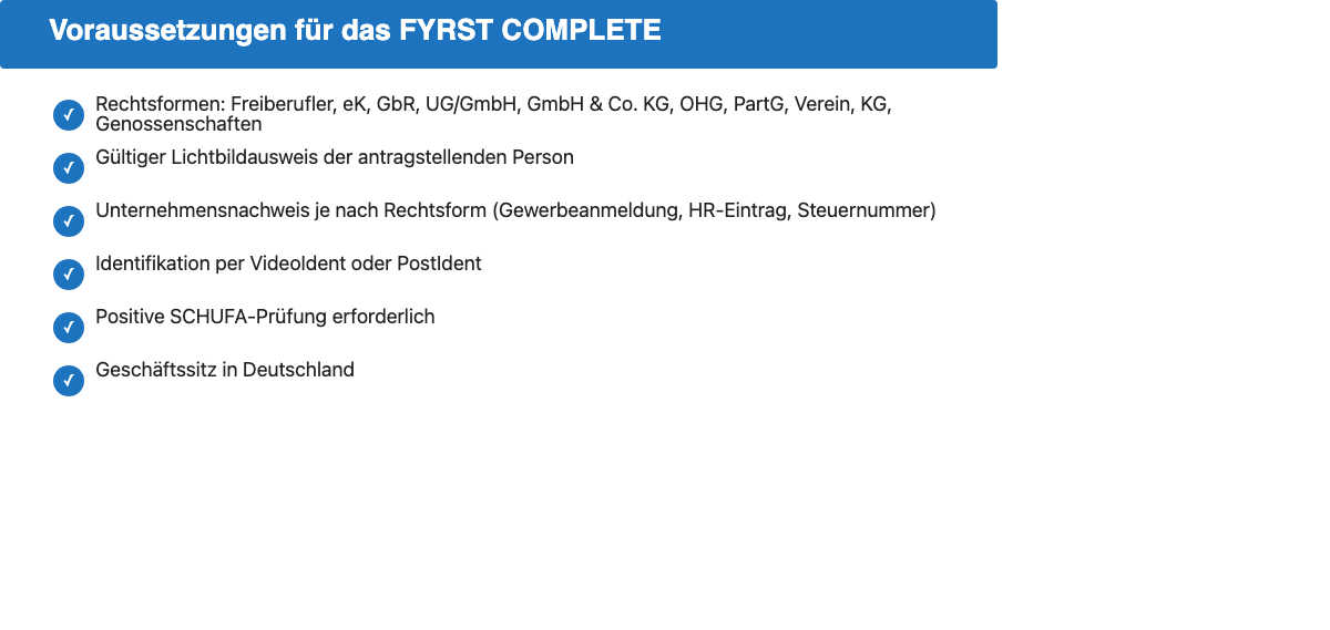 Checkliste: Voraussetzungen für das FYRST COMPLETE