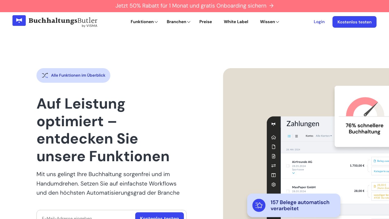 BuchhaltungsButler Funktionsübersicht: KI-Belegerkennung, Bankanbindung und Automatisierung