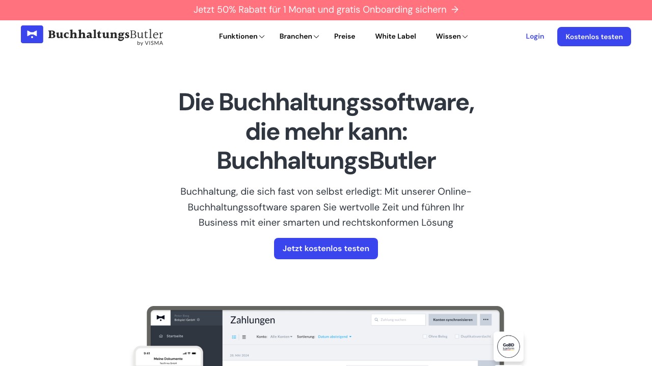 BuchhaltungsButler Startseite – Cloudbasierte Buchhaltungssoftware mit KI-Automatisierung