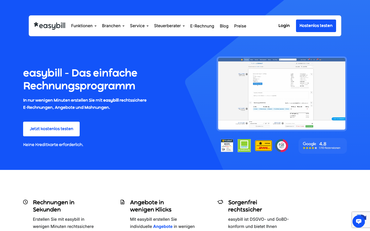 easybill Startseite – Rechnungssoftware für Selbstständige und Online-Händler