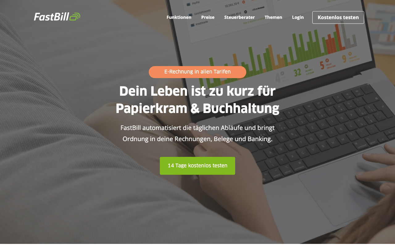 FastBill Startseite – Rechnungssoftware für Freelancer und Selbstständige