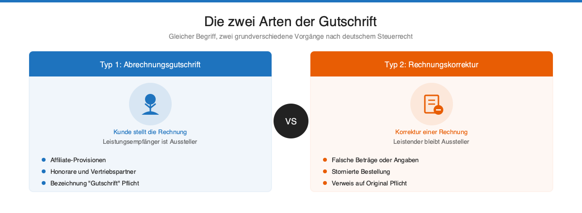 Infografik: Abrechnungsgutschrift vs. Rechnungskorrektur im Vergleich