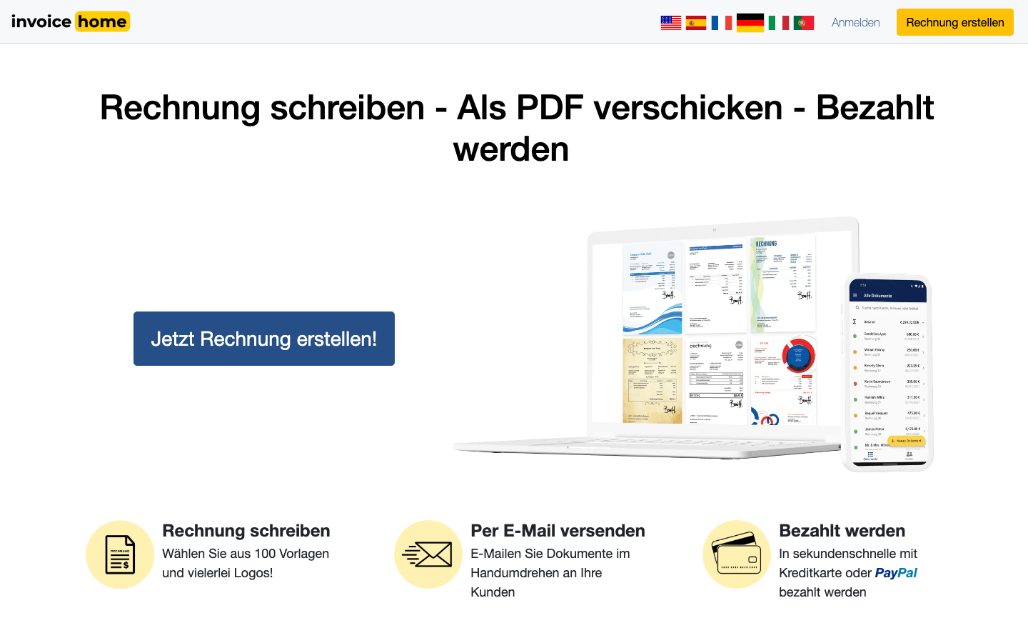 Screenshot: Rechnungsvorlage mit allen Pflichtangaben auf Invoice Home