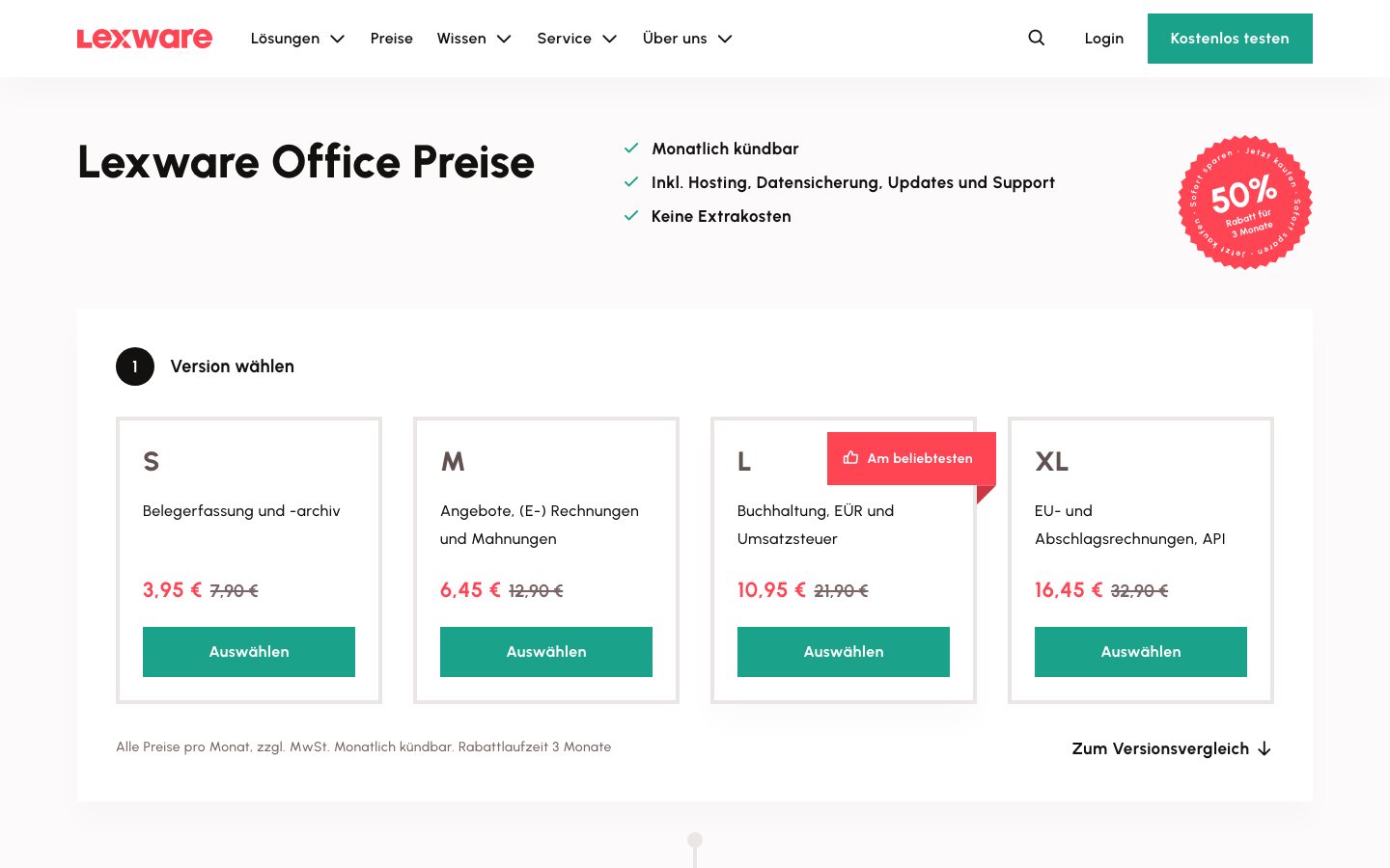 Lexware Office Preisübersicht 2026: Plan S, M, L, XL mit Preisen ab 7,90 Euro pro Monat