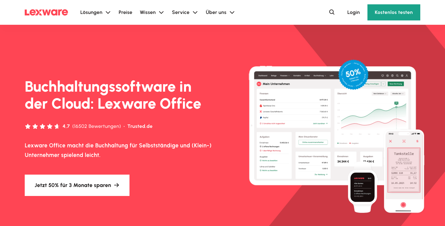 Lexware Office Startseite: Cloud-Buchhaltungssoftware für Selbstständige und Freiberufler