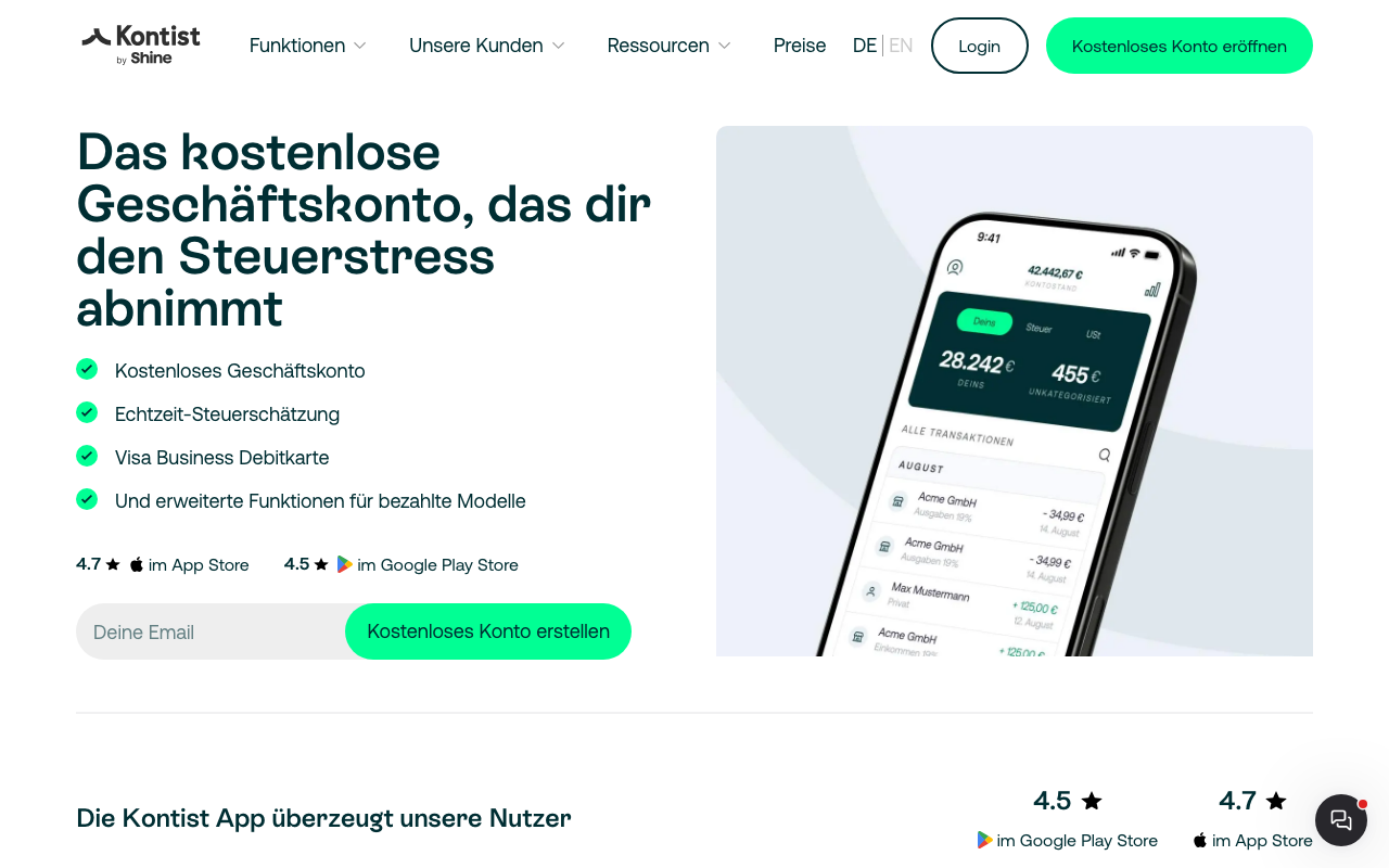 Kontist Geschäftskonto mit Echtzeit-Steuerschätzung