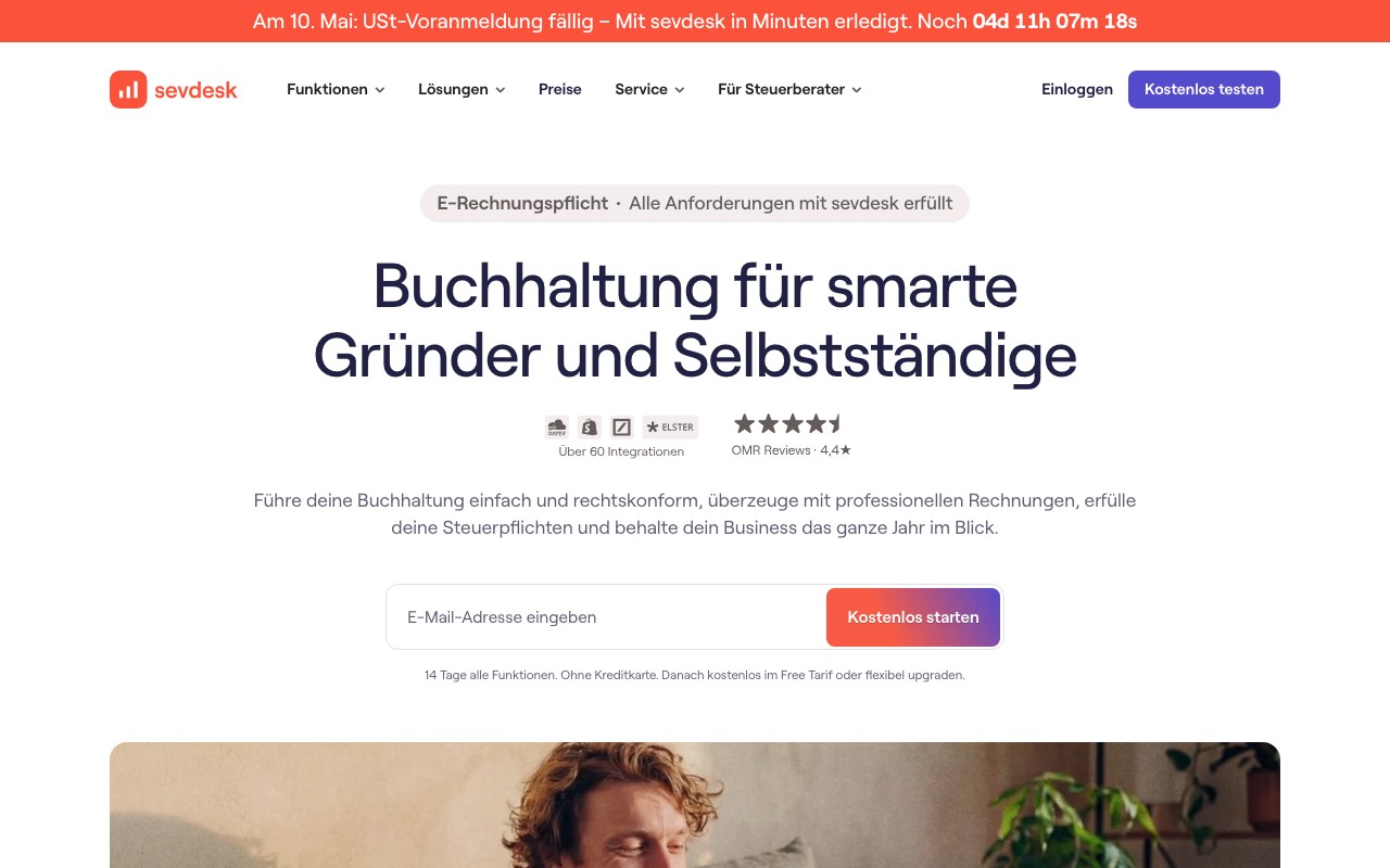 sevDesk Startseite – Buchhaltung für smarte Gründer und Selbstständige