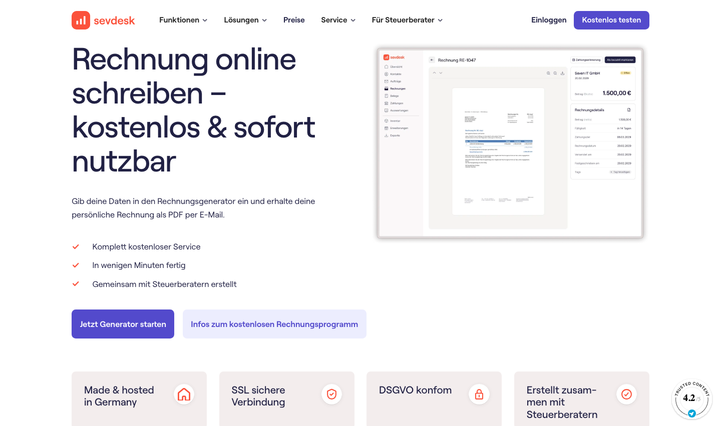Screenshot: Kostenloser Rechnungsgenerator von sevDesk