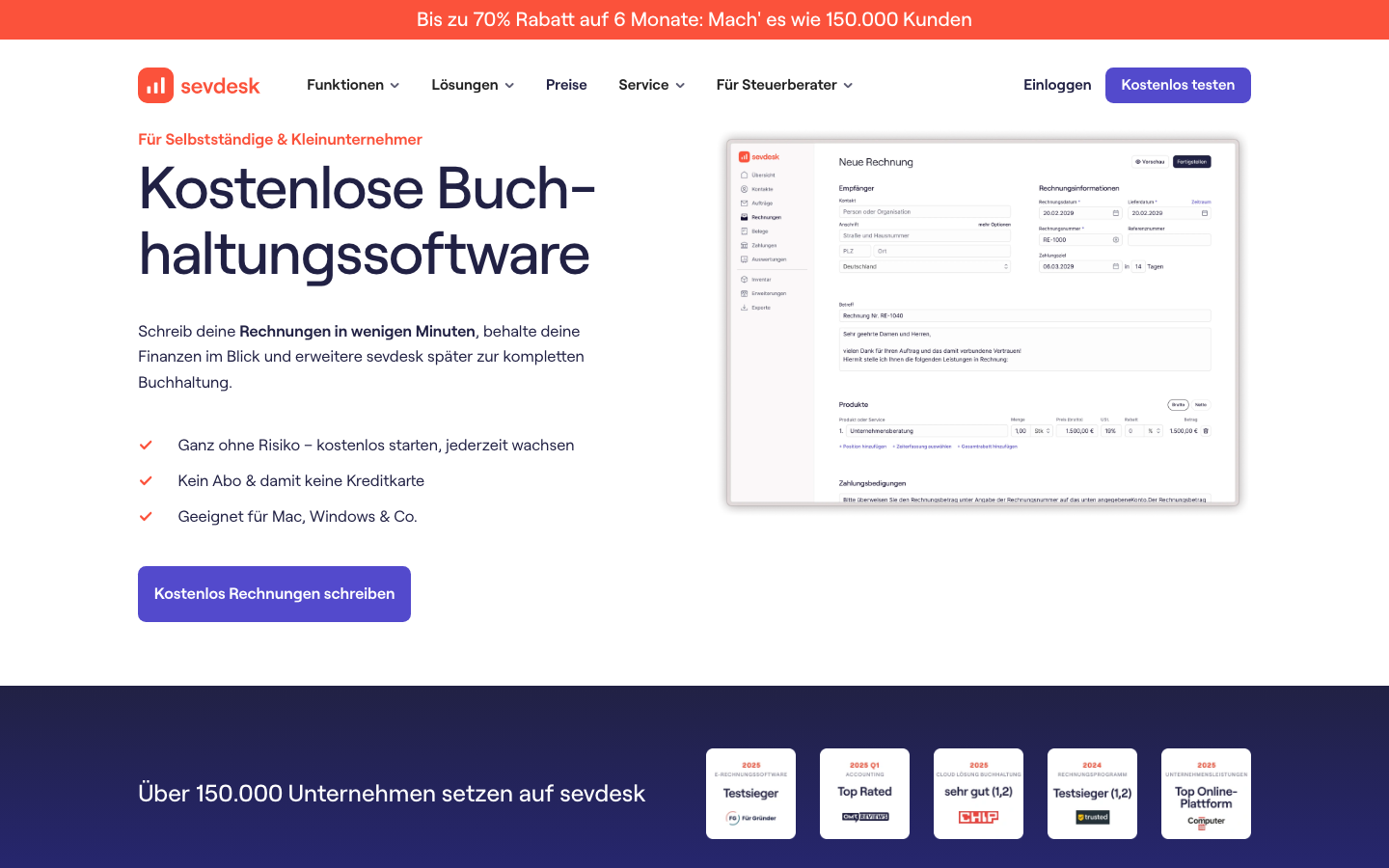 sevDesk Free Screenshot – kostenlose Buchhaltungssoftware