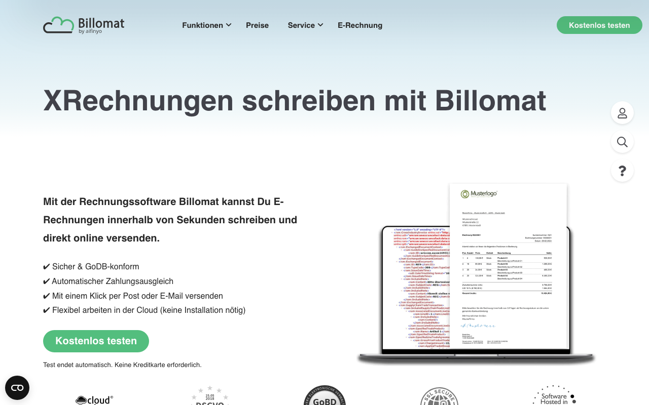 Billomat E-Rechnungen – XRechnung und ZUGFeRD direkt aus der Software