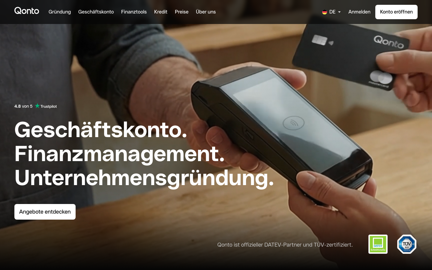 Qonto Geschäftskonto Startseite Screenshot