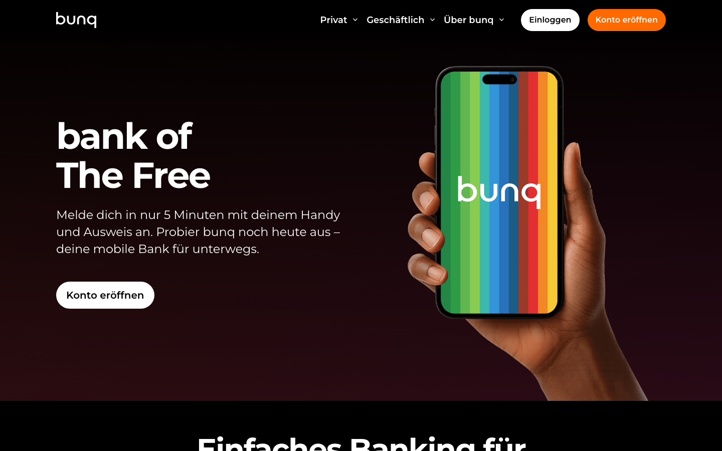 bunq Geschäftskonto Startseite Screenshot
