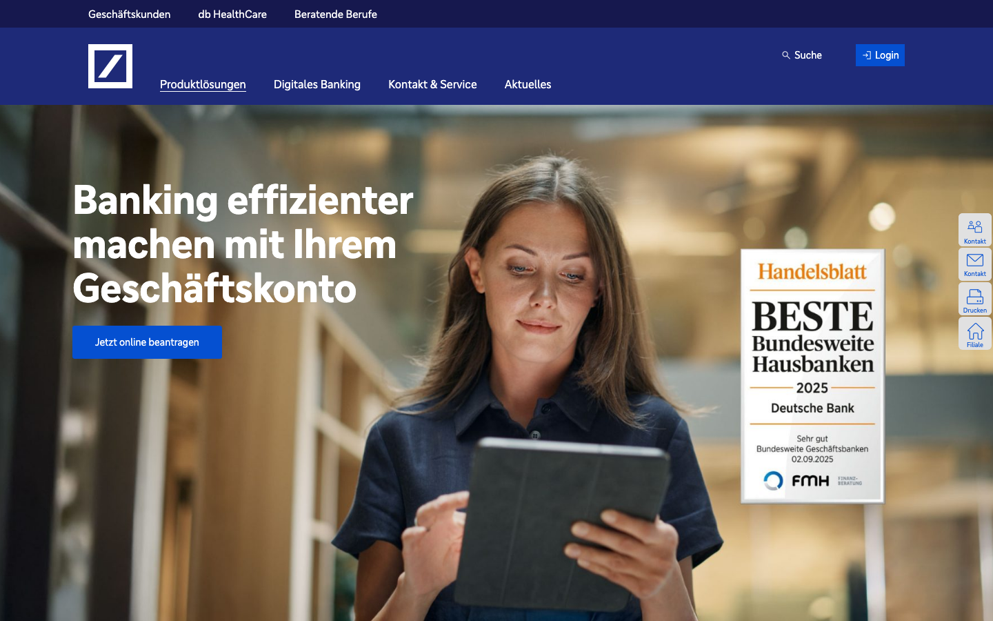 Offizielle Geschäftskonto-Produktseite der Deutschen Bank