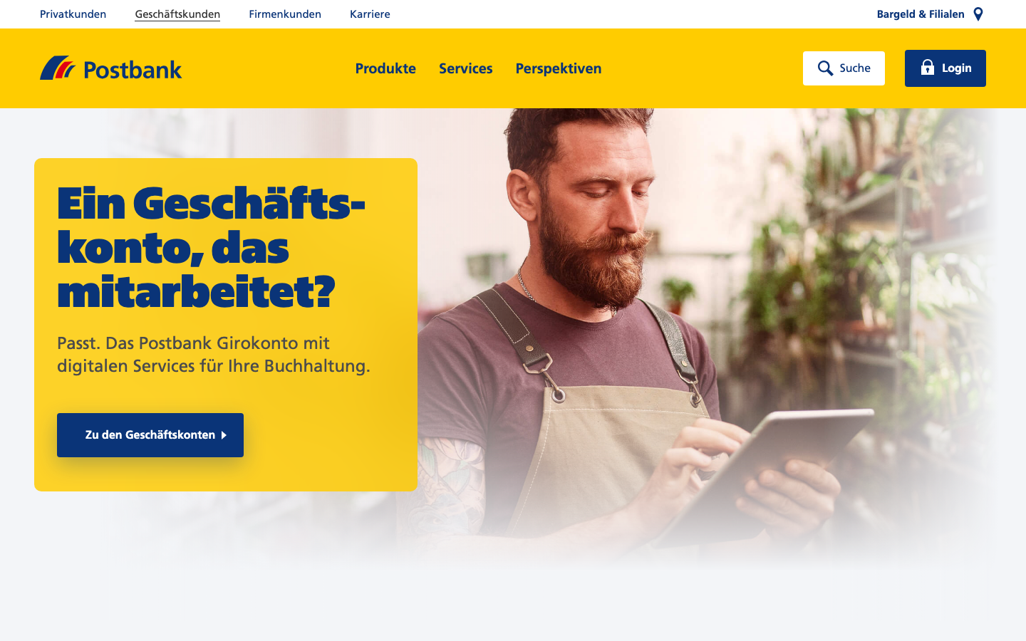Startseite der Postbank Geschäftskunden auf postbank.de