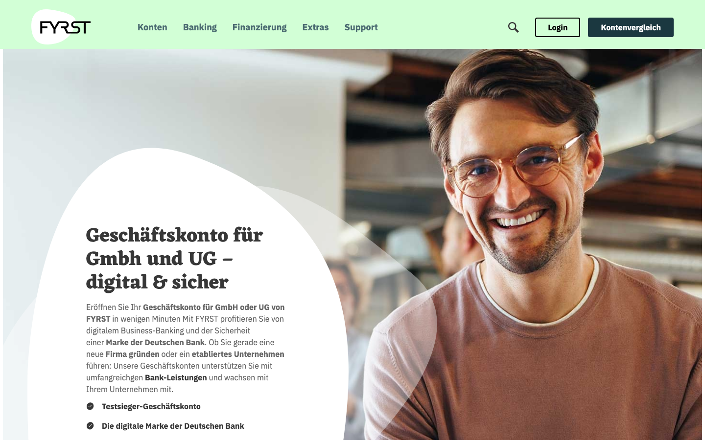 FYRST Geschäftskonto für GmbH und UG, Startseite