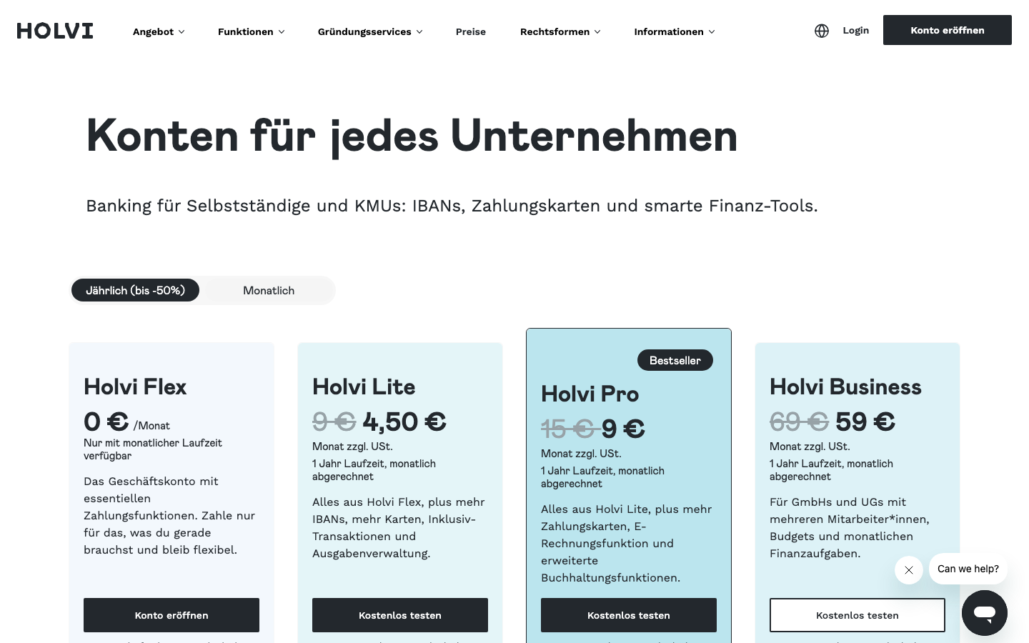 Holvi Preise für Geschäftskonten